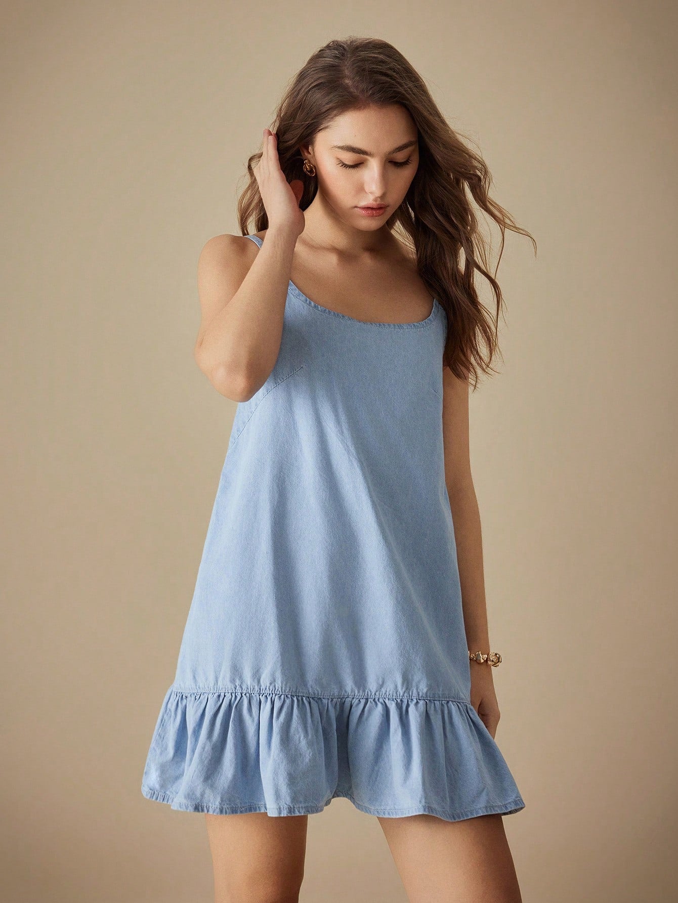 SELENZA RUFFLE HEM DENIM MINI DRESS