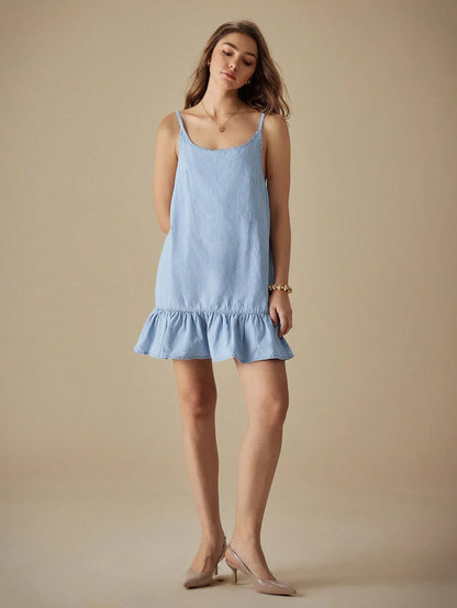 SELENZA RUFFLE HEM DENIM MINI DRESS