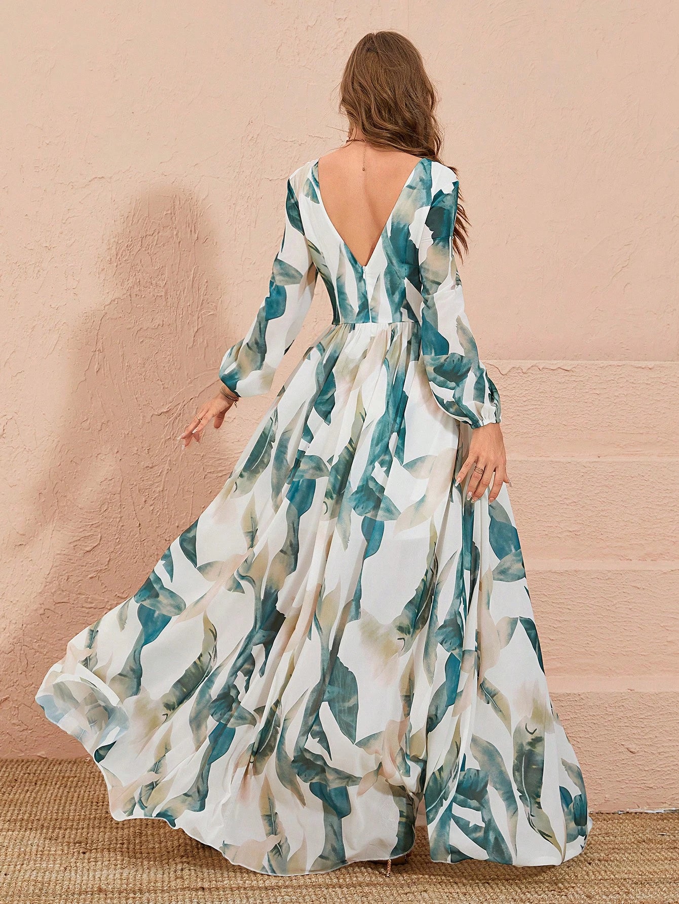 SHEIN BELLE FLORAL LANTERN SLEEVE DRESS