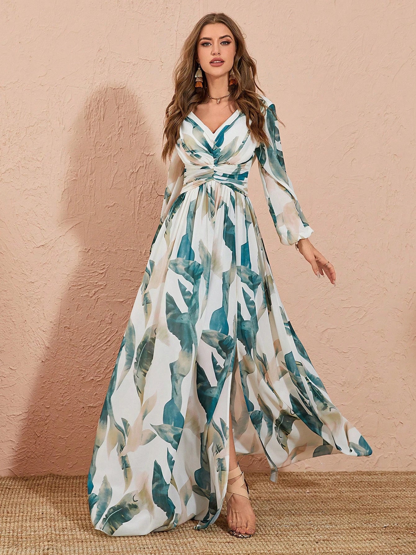 SHEIN BELLE FLORAL LANTERN SLEEVE DRESS