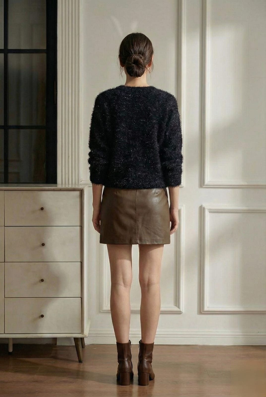 SHEIN Luxe Pearl-Trim Fuzzy V-Neck Sweater