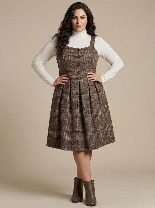 SHEIN – Plus Square Neck Plaid A-Line Pinafore Dress