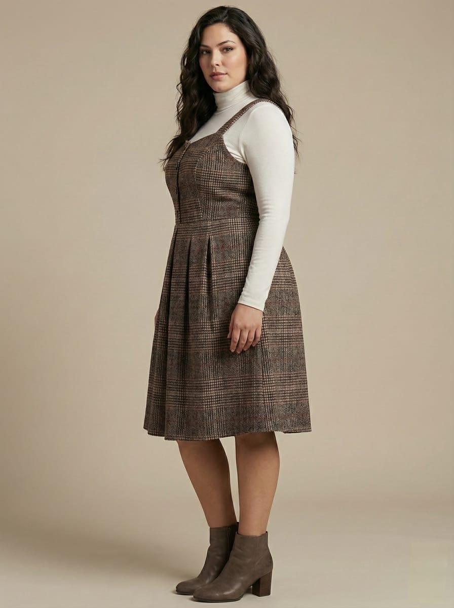 SHEIN – Plus Square Neck Plaid A-Line Pinafore Dress