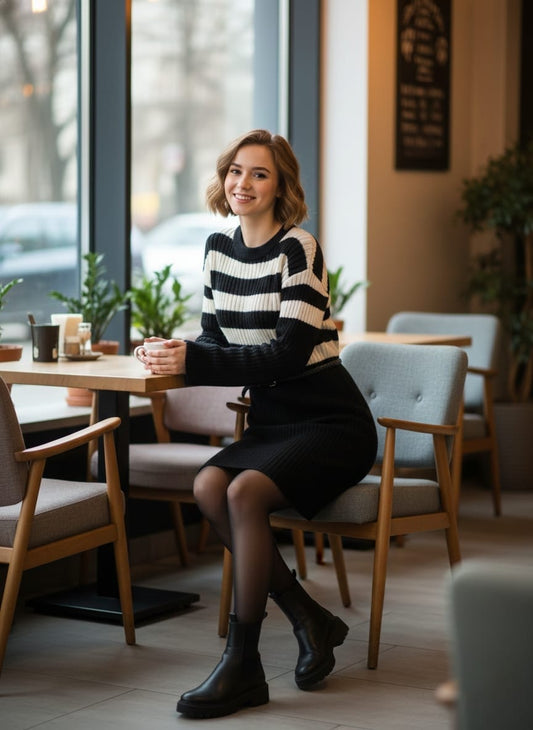 SHEIN LUNE Striped Rib-Knit Sweater Dress