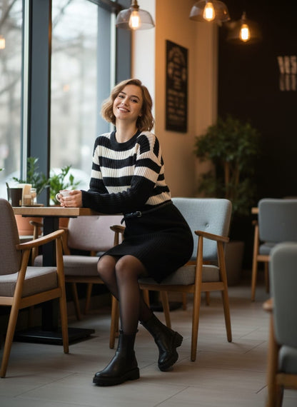 SHEIN LUNE Striped Rib-Knit Sweater Dress