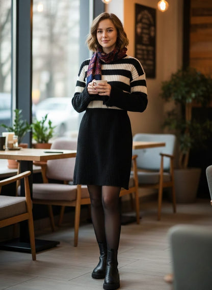 SHEIN LUNE Striped Rib-Knit Sweater Dress