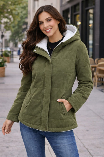 SHEIN - Faux Fur Trim Hooded Jacket