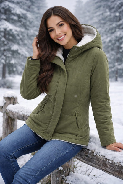 SHEIN - Faux Fur Trim Hooded Jacket