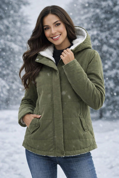 SHEIN - Faux Fur Trim Hooded Jacket