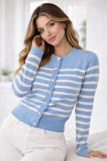 Turkish Striped Gold Button Cardigan
