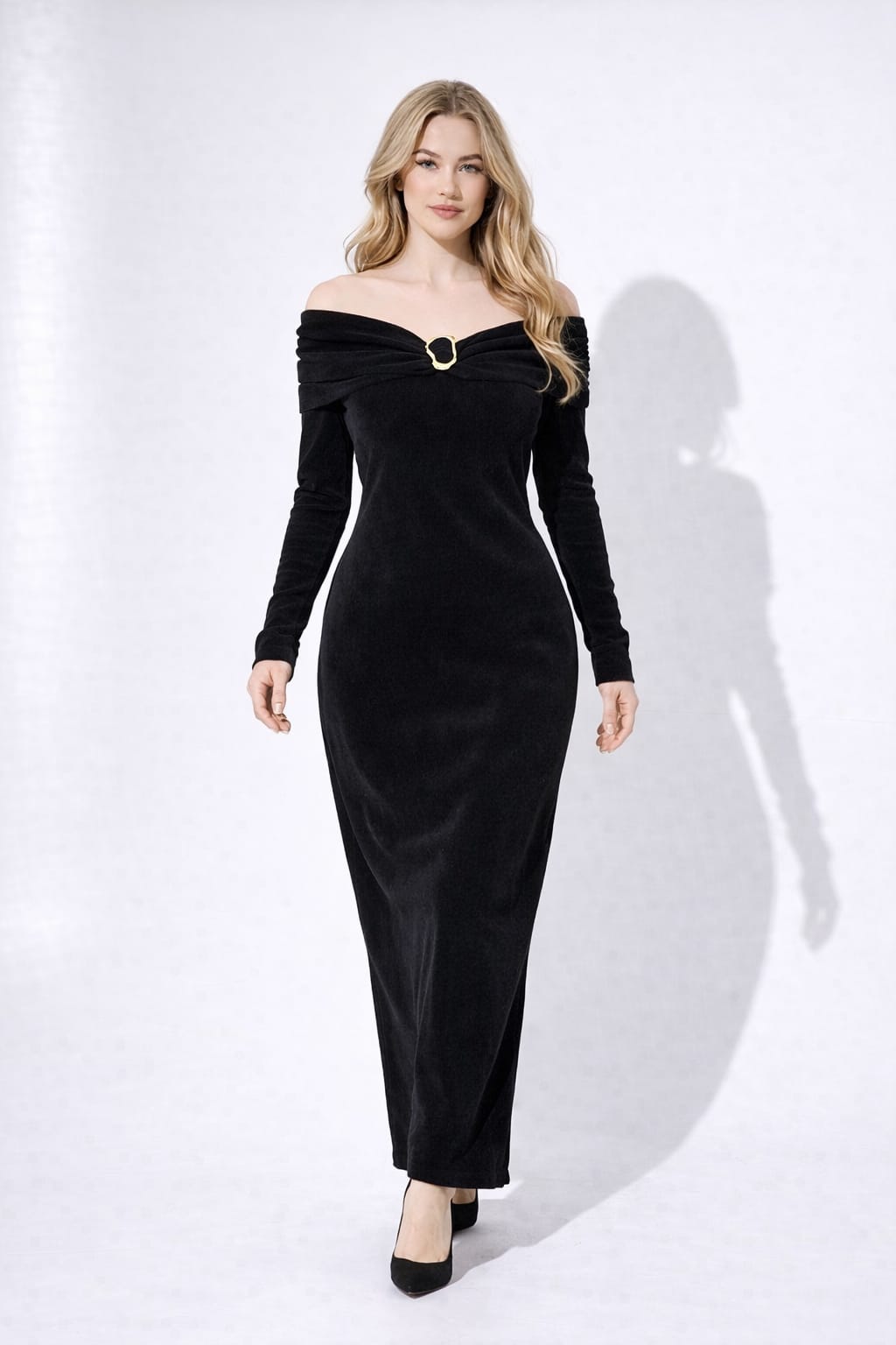 Premium Black Velvet Elegant Maxi Dress