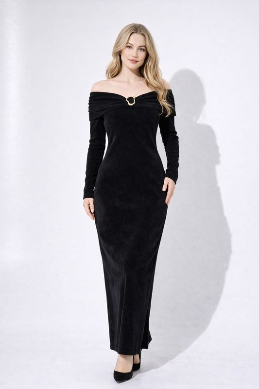 Premium Black Velvet Elegant Maxi Dress