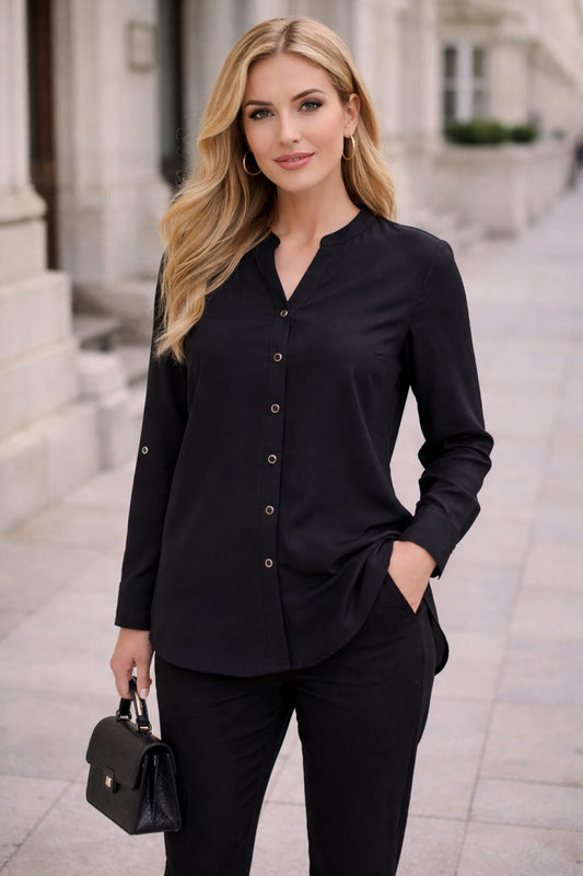 Classic Turkish Soft-Touch Long Blouse - Black