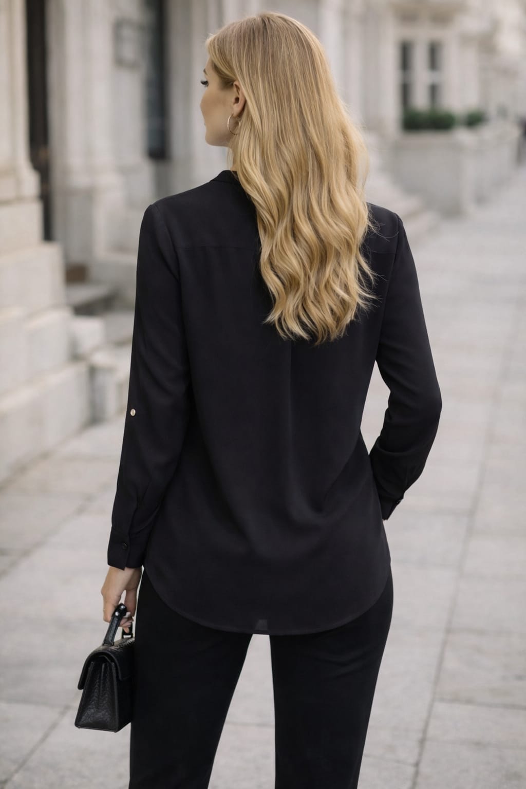 Classic Turkish Soft-Touch Long Blouse - Black
