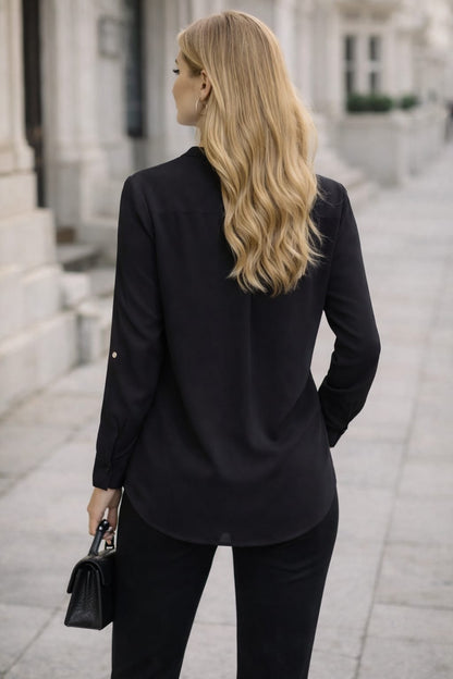 Classic Turkish Soft-Touch Long Blouse - Black