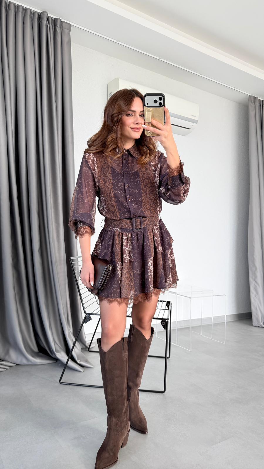 Belted Ethnic Heritage Chiffon Set