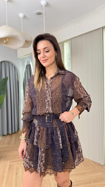 Belted Ethnic Heritage Chiffon Set