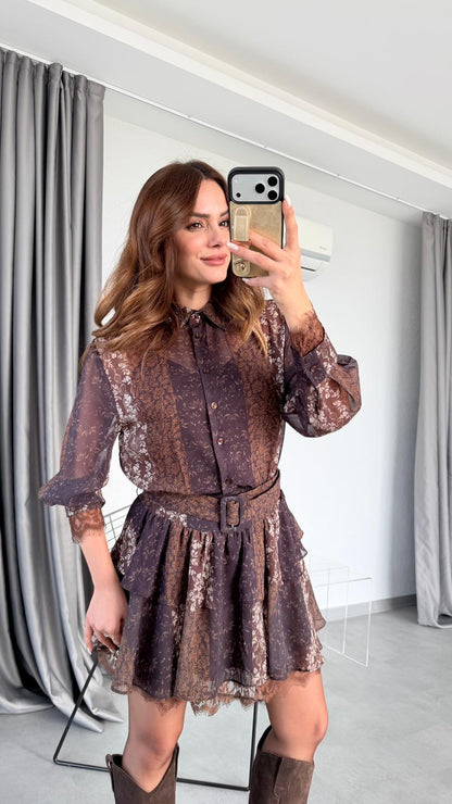 Belted Ethnic Heritage Chiffon Set