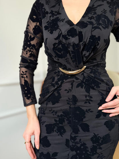 The Royal Velvet-Textured Evening Gown- Black