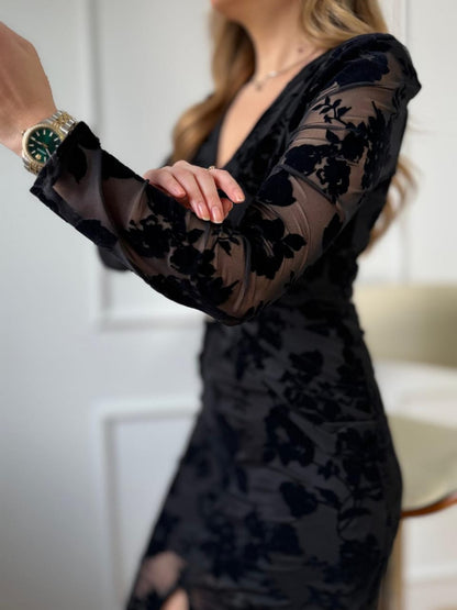 The Royal Velvet-Textured Evening Gown- Black