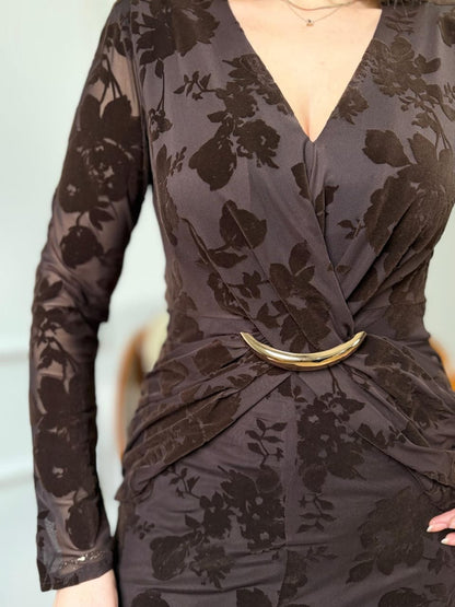 The Royal Velvet-Textured Evening Gown- Brown