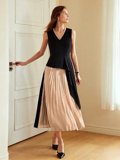 MOTF PREMIUM TWO-TONE PLEATED HEM 2-IN-1 DRESS