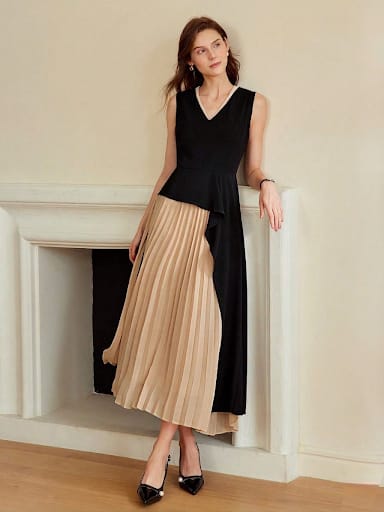 MOTF PREMIUM TWO-TONE PLEATED HEM 2-IN-1 DRESS