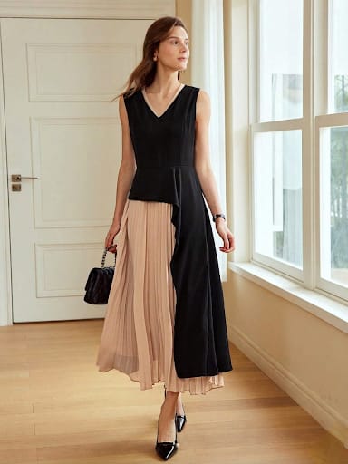 MOTF PREMIUM TWO-TONE PLEATED HEM 2-IN-1 DRESS