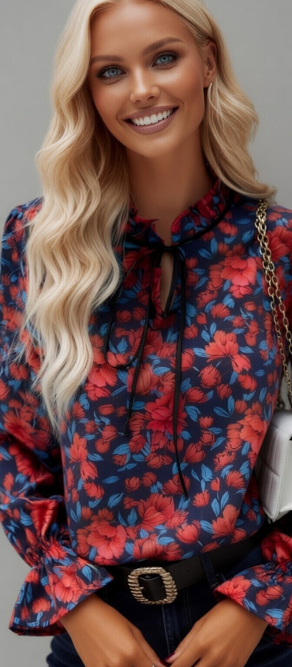SHEIN UNITY FLORAL RUFFLED COLLAR BLOUSE