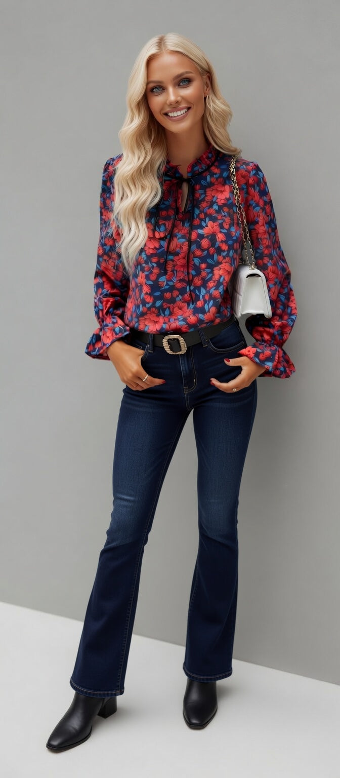 SHEIN UNITY FLORAL RUFFLED COLLAR BLOUSE
