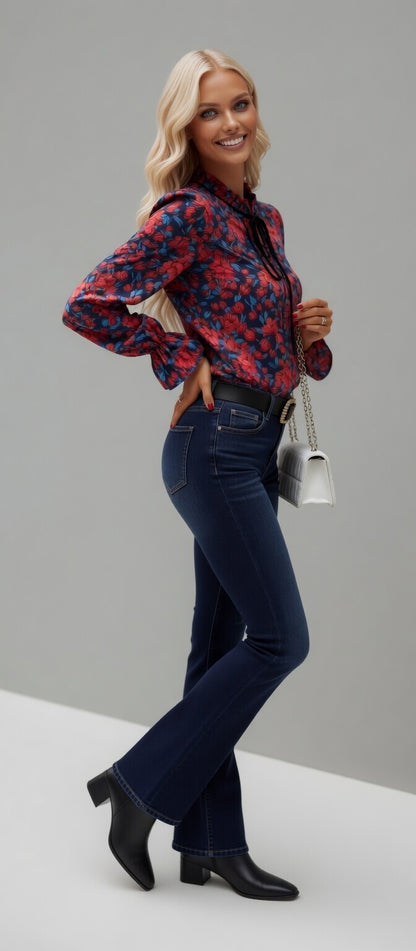 SHEIN UNITY FLORAL RUFFLED COLLAR BLOUSE