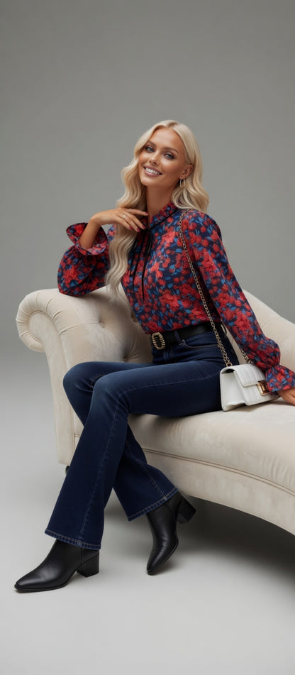 SHEIN UNITY FLORAL RUFFLED COLLAR BLOUSE