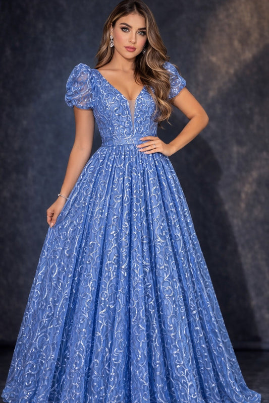 ANPOKET EMBROIDERED LACE FISHTAIL DRESS