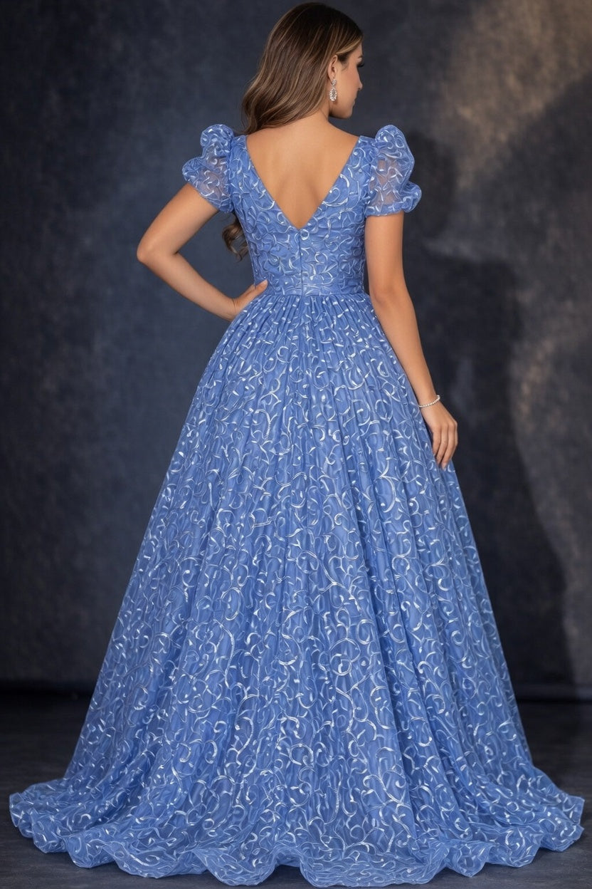 ANPOKET EMBROIDERED LACE FISHTAIL DRESS