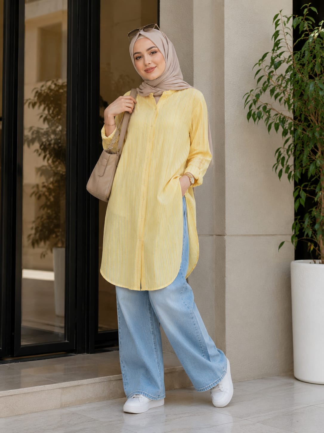 THE SOFT YELLOW TEXTURED LONG SHIRT