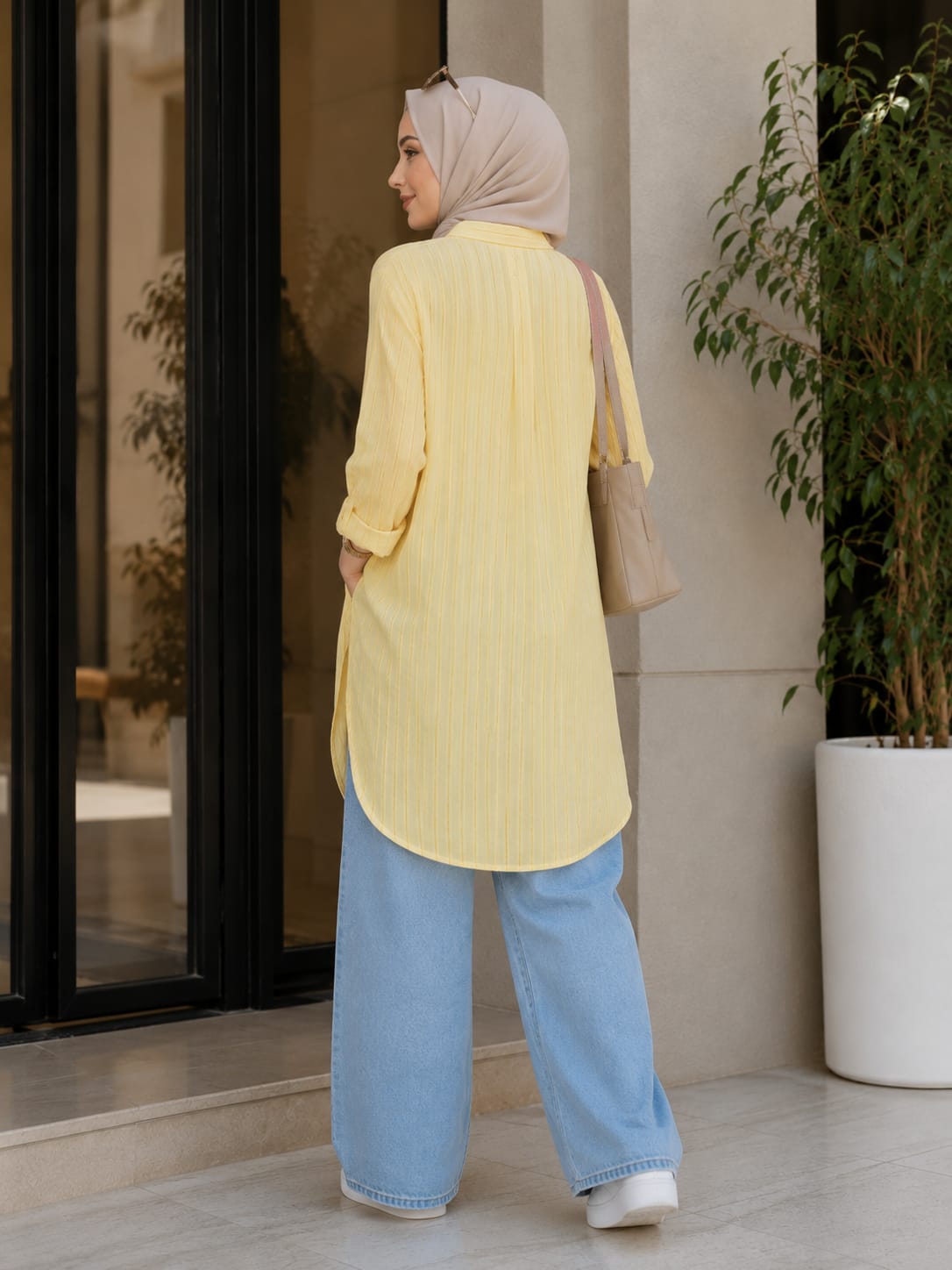 THE SOFT YELLOW TEXTURED LONG SHIRT