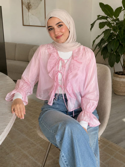 THE SHEER RUFFLE TIE BLOUSE