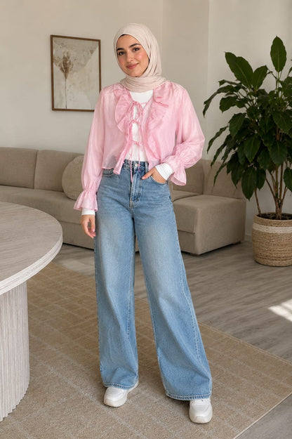 THE SHEER RUFFLE TIE BLOUSE