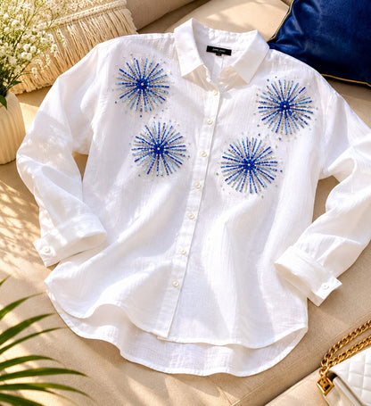 THE WHITE ARTISAN BLUE-EMBELLISHED SHIRT