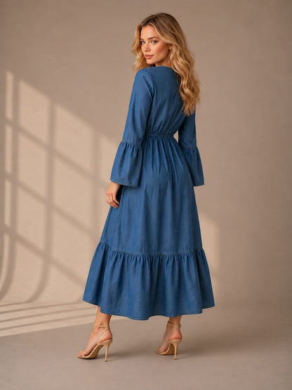 THE INDIGO BLOOM EMBROIDERED DENIM DRESS
