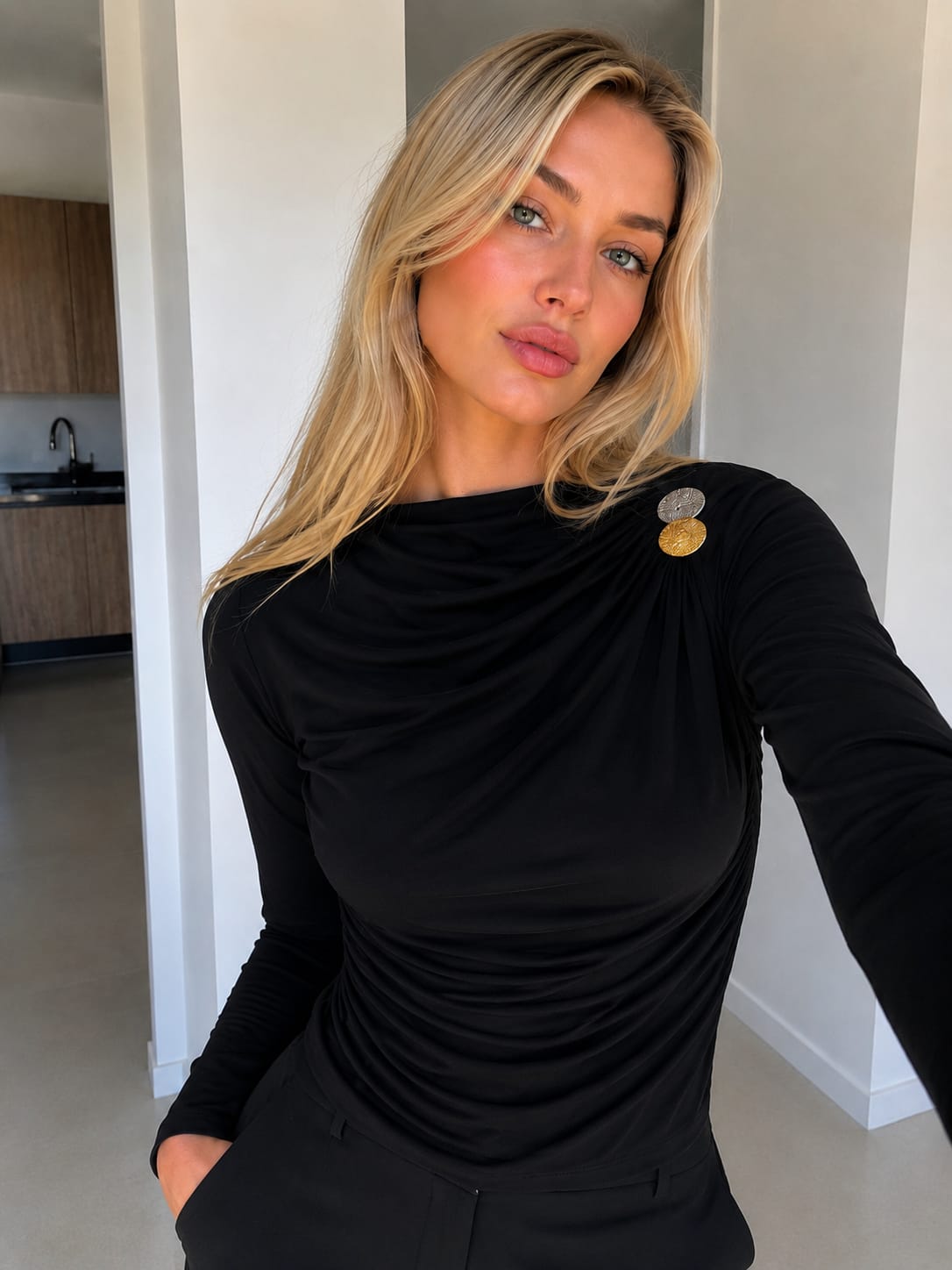 THE NOIR PRESTIGE DRAPED JERSEY TOP