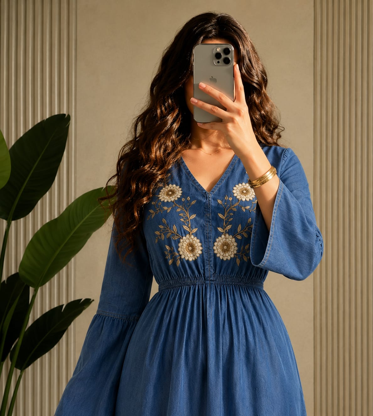 THE INDIGO BLOOM EMBROIDERED DENIM DRESS