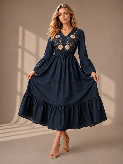 THE INDIGO BLOOM EMBROIDERED DENIM DRESS (Copy)