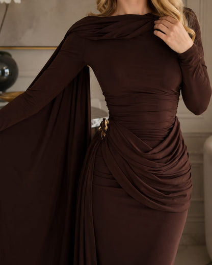 THE CHOCOLATE ROYALE DRAPED LYCRA GOWN
