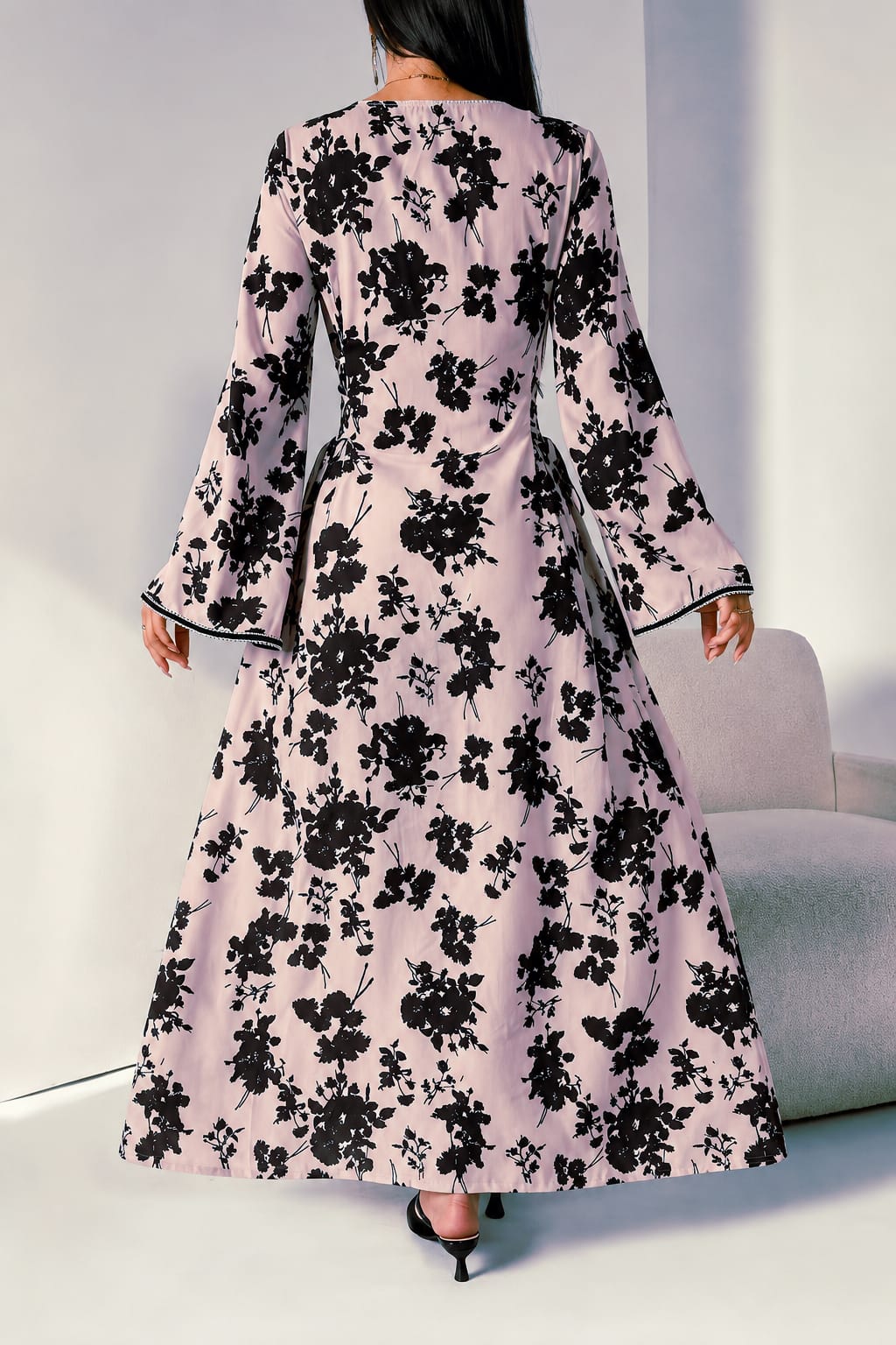 AL NAJMA PINK FLORAL KAFTAN DRESS