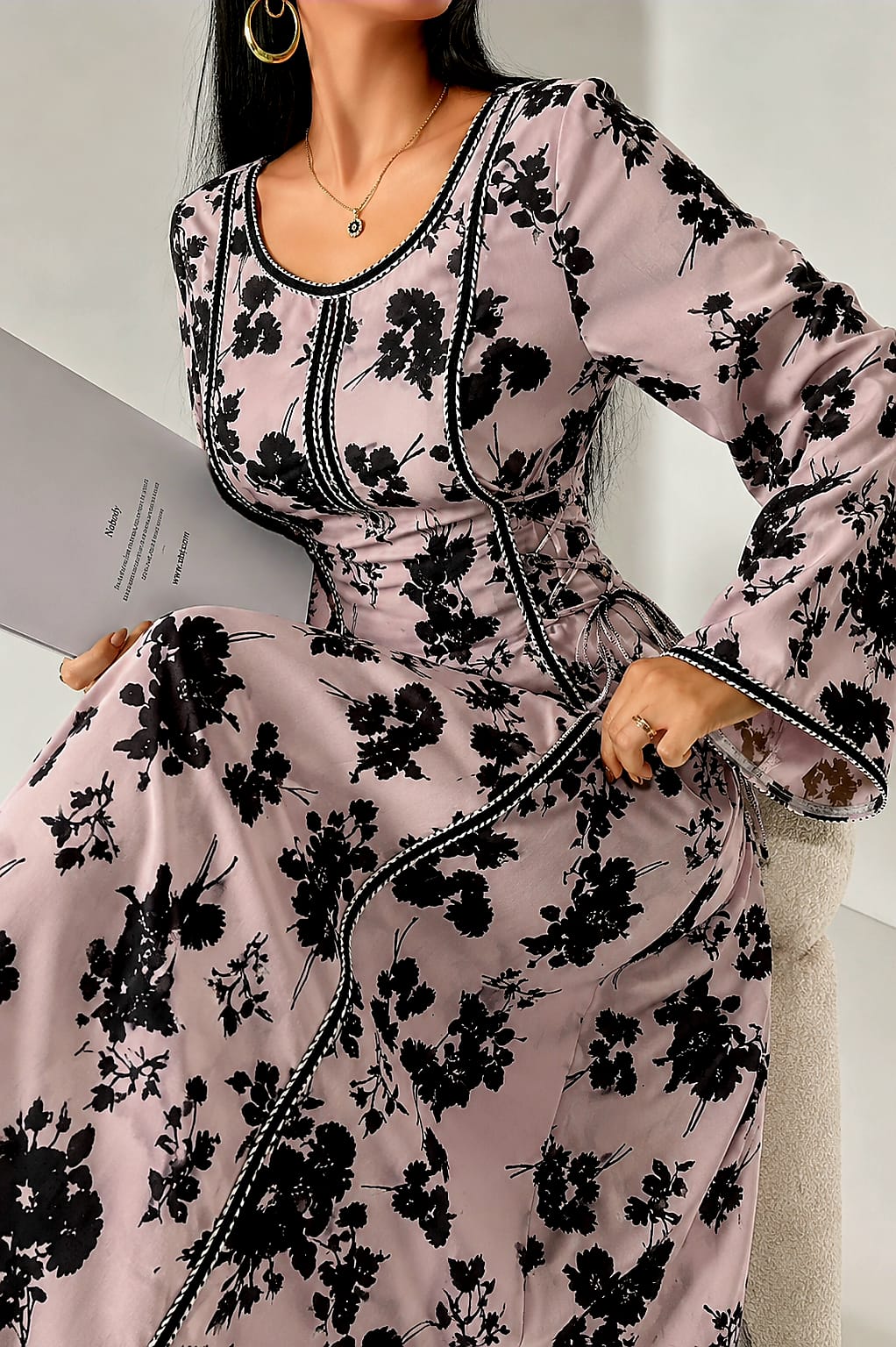 AL NAJMA PINK FLORAL KAFTAN DRESS