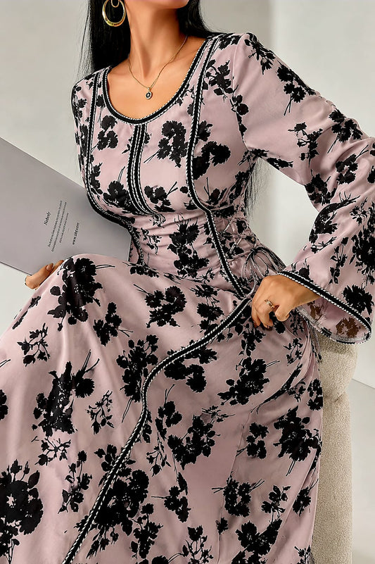 AL NAJMA PINK FLORAL KAFTAN DRESS