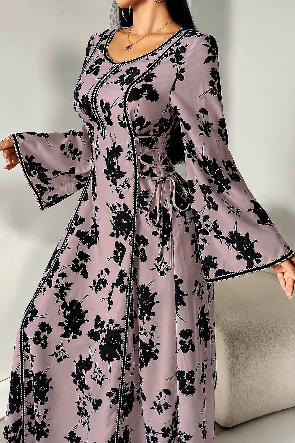 AL NAJMA PINK FLORAL KAFTAN DRESS
