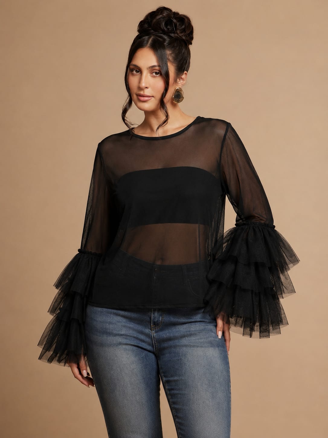 SHEIN UNITY MESH FLOUNCE TOP