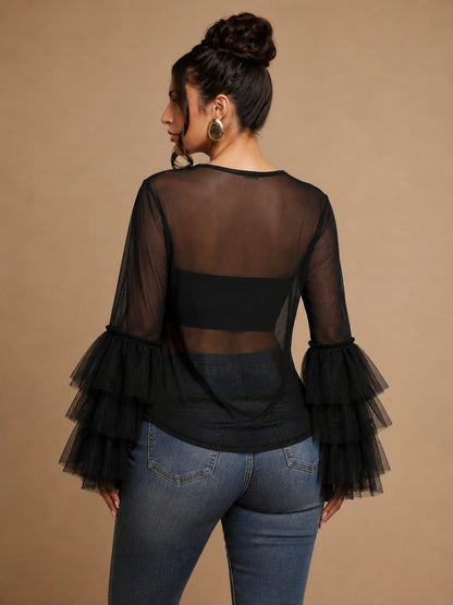 SHEIN UNITY MESH FLOUNCE TOP